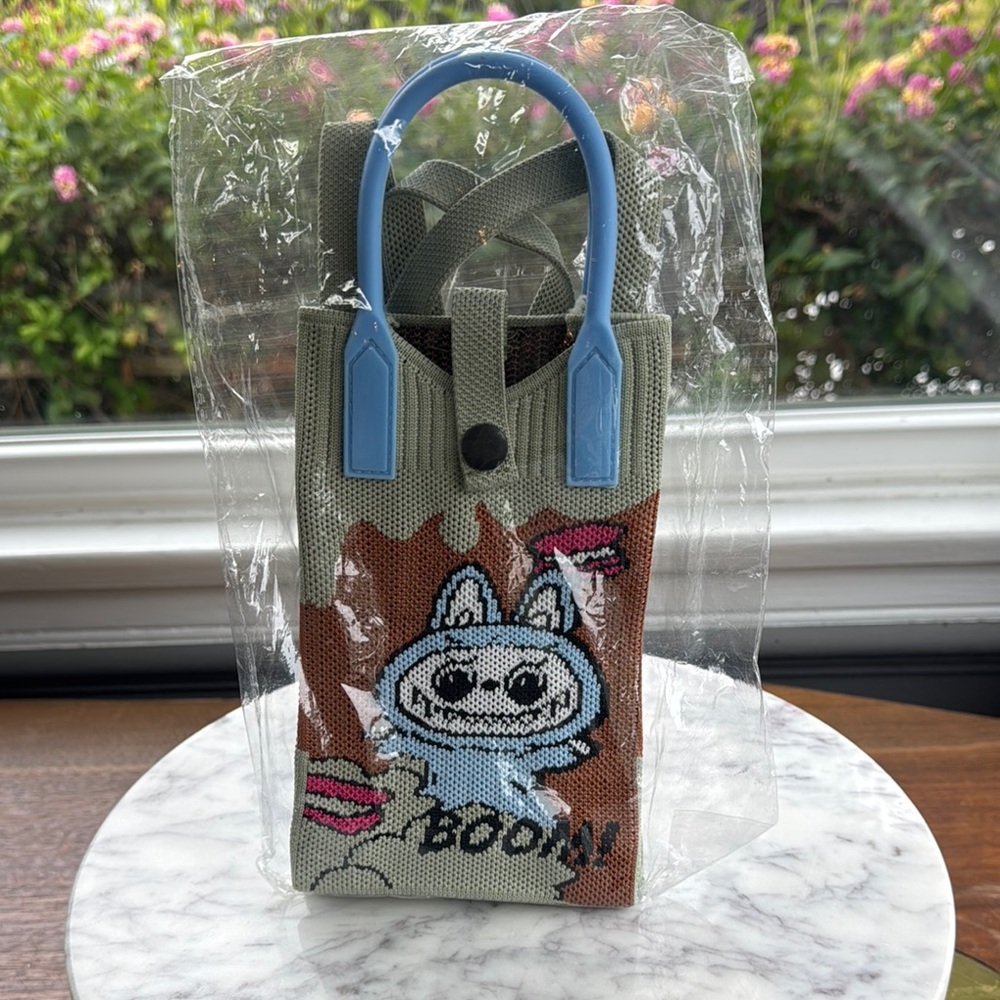 Labubu Canvas phone Tote Bag - Blue and Brown